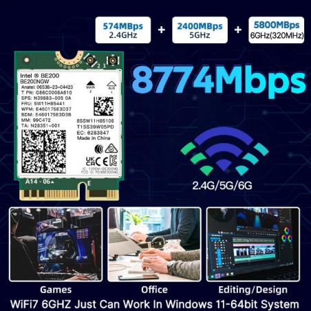 WiFi 7 BE200NGW M.2 NGFF hálózati adapter Bluetooth 5.4