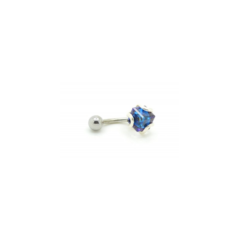 Cirkónia kővel diszített köldök piercing. Kék. 184as