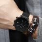 Milánói csatos fekete férfi karóra, dátum kijelzéssel, Chronograph-al.