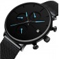 Milánói csatos fekete férfi karóra, dátum kijelzéssel, Chronograph-al.
