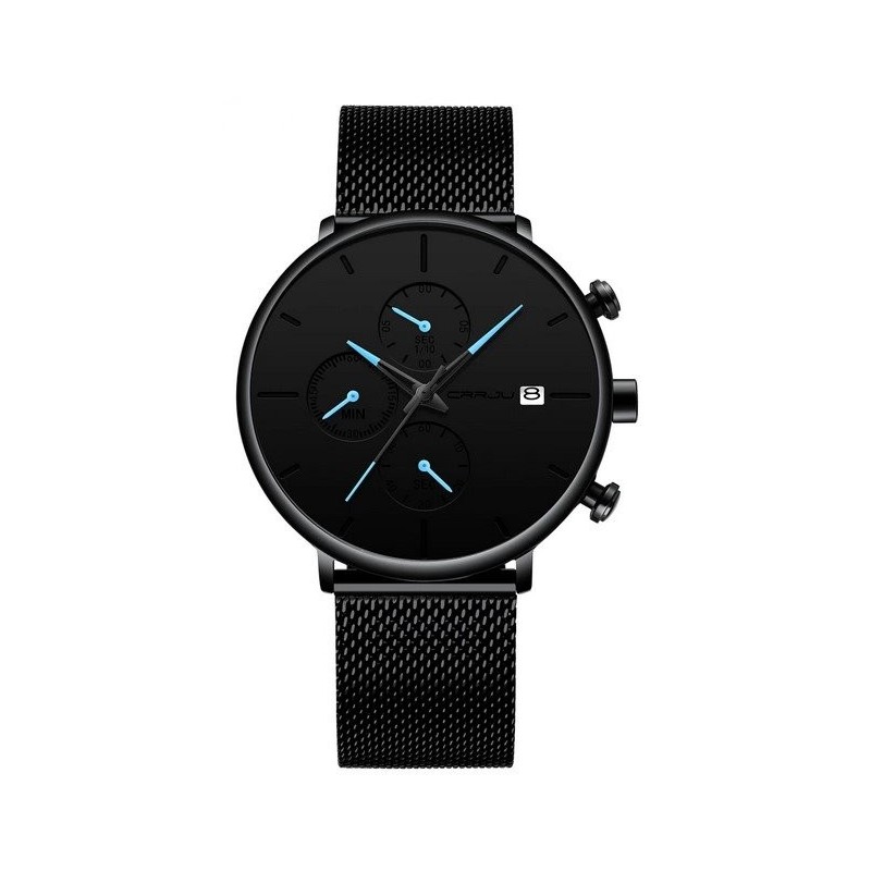 Milánói csatos fekete férfi karóra, dátum kijelzéssel, Chronograph-al.
